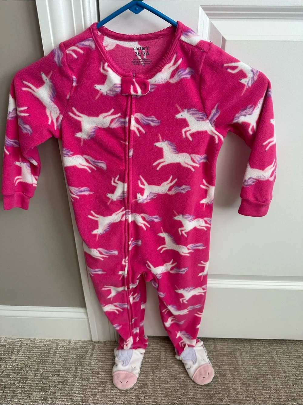 Carter's Hot Pink Unicorn Fleece Footed One-Piece Pajamas 3T